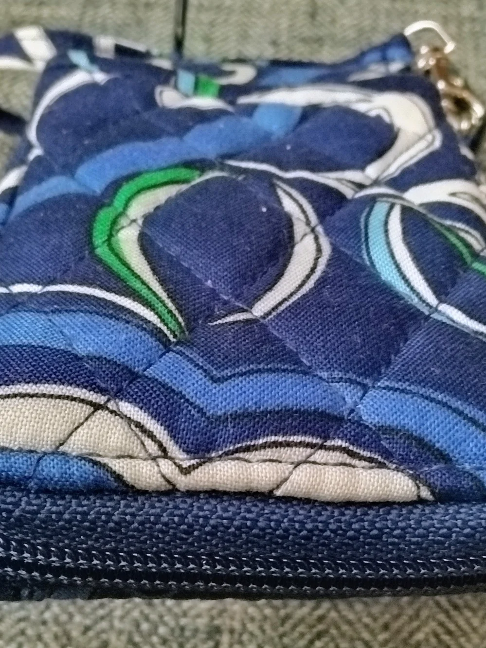 Vera Bradley Quilted Wristlet Wallet in Blue, Green & White Swirl Print